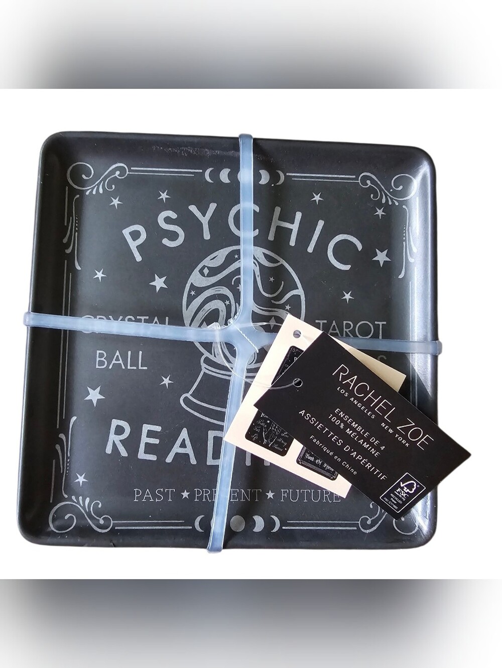 NWT Set Of 4 Rachel Zoe Halloween Witch Psychic Fortune Teller Appetizer Plates